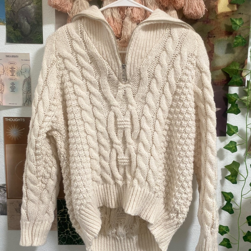 PrettyLittleThing Cream Cable Knit Turtleneck Sweater